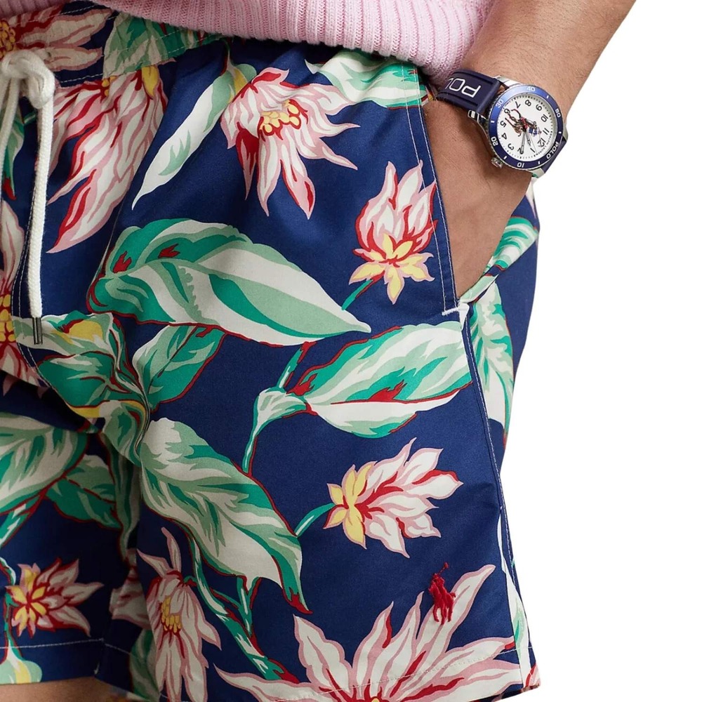 Polo Ralph Lauren Mens Traveler Swim Trunks Navy Tropical Floral Size M New